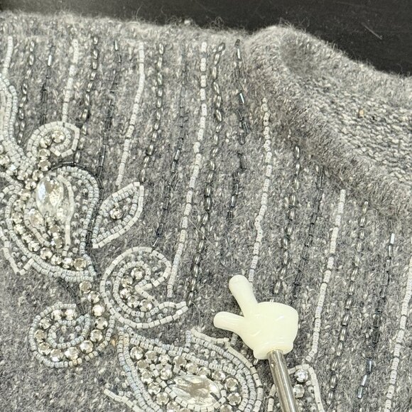 Vintage 80s Silk Angora Blend Gray Sequin Beaded Womens Holiday Sweater Medium - Picture 7 of 9